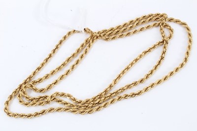 Lot 608 - Gold rope twist necklace, clasp stamped 750, length 72cm.