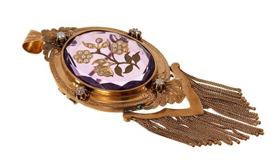 Lot 508 - Victorian amethyst and gold tassel pendant brooch