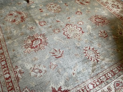 Lot 1275 - Good quality Ushak style carpet, with meandering lotus leaf ornament on moss green ground, 310 x 250cm