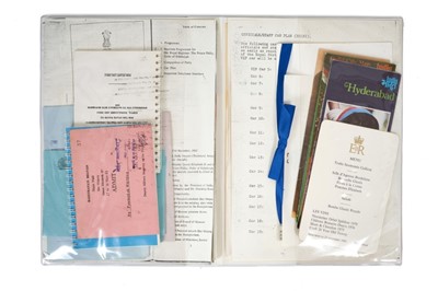 Lot 52 - Rare 1983 Royal Visit to India Royal Party Official folder containing the itinerary, travel arrangements , Royal flight information , programmes, passes, menus etc - Provenance Mr Frederick Whiting...