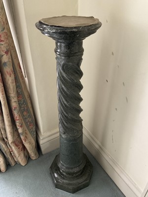 Lot 1427 - Victorian sepertine marble column, twisted column, on octagonal base, 98cm high