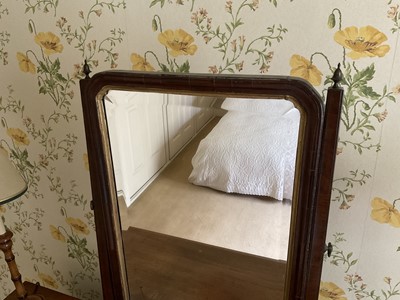 Lot 1425 - George II walnut dressing table mirror, with bevelled swing plate and three drawers to the platform base, 42cm wide