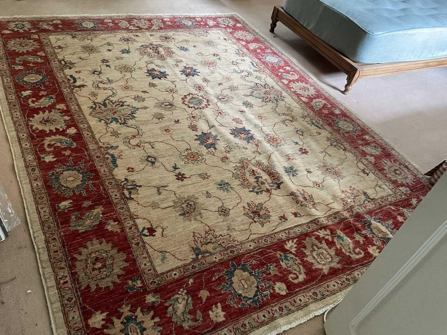 Lot 1269 - Ushak style carpet, with lotus flower design on cream ground in borders, 246 x 194cm