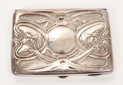 Lot 382 - Edwardian silver cigarette case of vertical rectangular form, with Art Nouveau style decoration