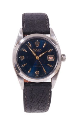 Lot 647 - Gentleman's Rolex OysterDate Precision stainless steel wristwatch with blue enamel dial, previously owned by Norman Cook a.k.a. Fatboy Slim.