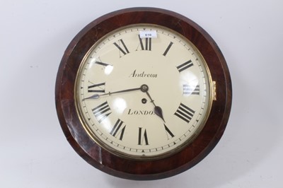 Lot 610 - 19th century wall dial by Andrews of London, in circular mahogany case, with key and pendulum