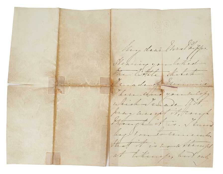 Lot 58 - H.M.Queen Victoria, handwritten letter addressed to The Honourable Miss Phipps, Windsor Castle dated February 10th 1856. The Queen writes ' My dear Miss Phipps, Hearing you liked the little sketch...