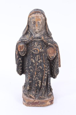 Lot 839 - Early Continental carved and polychrome painted religious figure, 14cm high