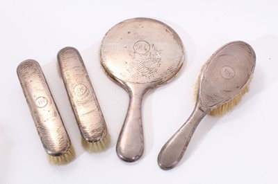 Lot 393 - Early 20th century silver mounted, four piece dressing table set