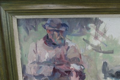 Lot 913 - Harry Becker (1865-1928) oil on board - figure sketches, 'Lunch Break', framed