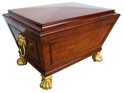 Lot 1371 - Fine Regency mahogany wine cooler of sarcophagus form with ormolu paw feet