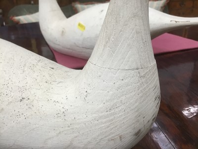 Lot 847 - Follower of Guy Taplin, pair of carved wood swans