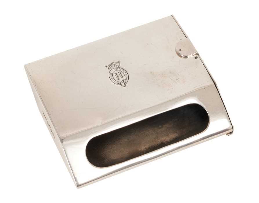 Lot 66 - H.R.H. Prince Henry Duke of Gloucester, 1920s-30s Indian silver presentation match box holder with engraved crowned H monogram and hinged end flap 6 x 5 x 1.2 cm