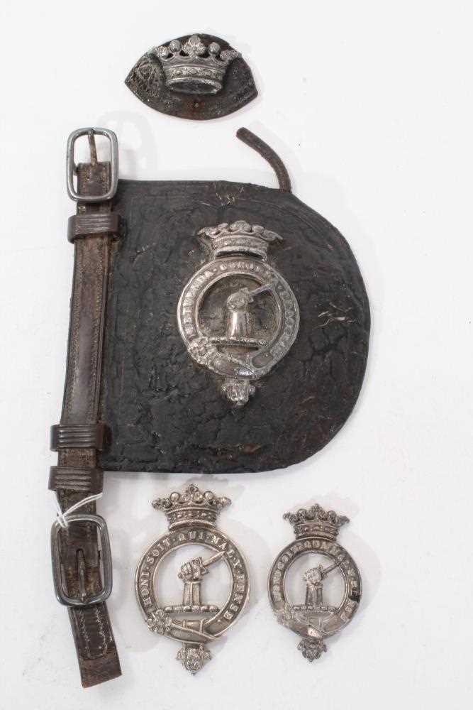 Lot 69 - The Marquess of Londonderry, four 19th century silver on lead armorial horse livery badges with coronets, one still mounted on leather eye shield (4)