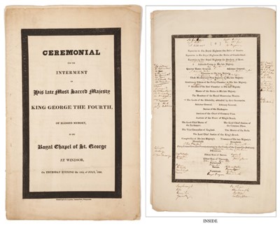 Lot 72 - The Internment of H.M. King George IV at the Royal Chapel of St George , Windsor - Thursday evening the 15th July 1830- a rare Ceremonial with hand written annotations- a fascinating document