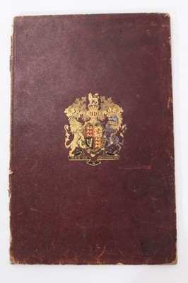 Lot 73 - The Funeral of H.M. Queen Victoria 1901, rare presentation ceremonial in maroon leather binding with polychrome and gilt embossed Royal Arms to cover with letter from the War Office dated 16th May...