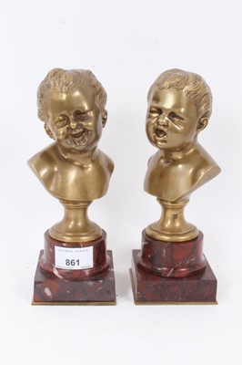 Lot 861 - Pair of antique bronze busts of children