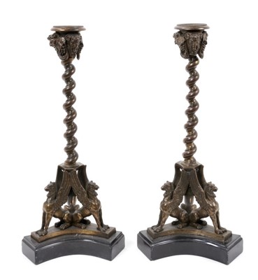 Lot 860 - Pair of Grand tour bronze candlesticks