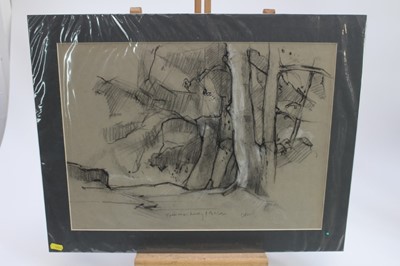 Lot 1046 - Douglas Pittuck (1911-1993) monochrome study, path from the church, signed and dated '39, with card mount, together with 9 further architectural studies by the same hand, 1930s-80s.