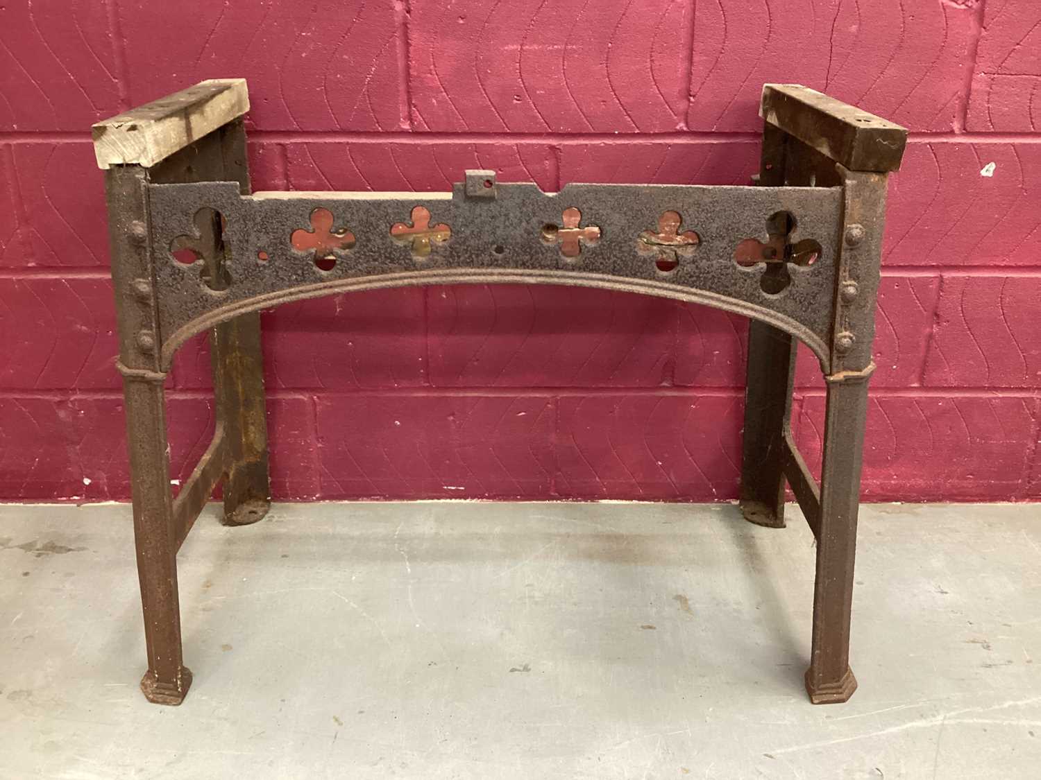 Lot 1428 Antique iron table base with pierced gothic