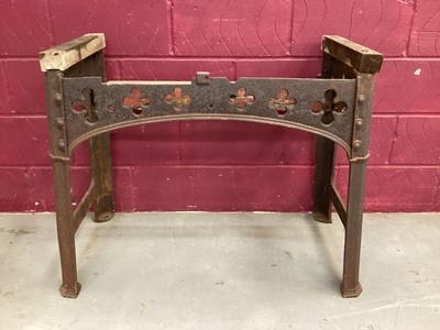 Lot 1428 - Antique iron table base with pierced gothic decoration