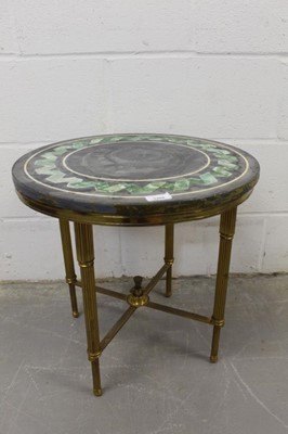 Lot 1355 - Mid 20th century pietra dura and gilt metal side table, made by Emilio Martelli of Florence.  Original dated label to reverse: '1960 Nero Italia, ... Malachite'