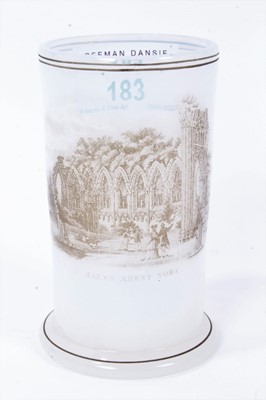 Lot 183 - Victorian opaque glass spill vase, marked 'Richardson Vitrified Enamel Colors'.  Transfer printed with St. Mary's Abbey, York C.1850