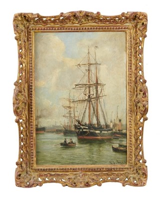 Lot 1170 - Frederic Jacques Sang (1846-1931) oil on board - On the River, Sunderland, signed, dated 1902 verso and titled, 26cm x 18cm, in gilt frame