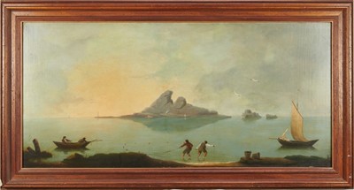 Lot 1145 - Italian School, 19th century, oil on canvas - fishermen in a bay, 53cm x 112cm, framed