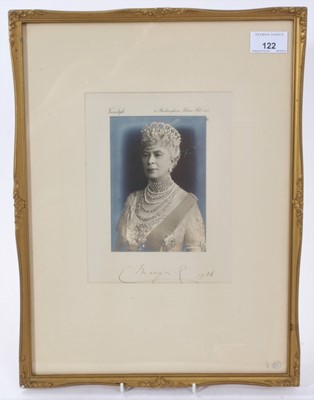 Lot 123 - H.M.Queen Mary, fine signed Presentation portrait photograph of The Queen wearing jewels and