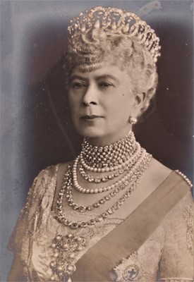 Lot 122 - H.M.Queen Mary, fine signed Presentation portrait photograph of The Queen wearing jewels and