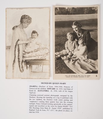 Lot 126 - H.M.Queen Mary, charming signed photograph of the Queen with her infant granddaughter  Elizabeth ( later H.M.Queen Elizabeth II) inscribed' Mary R & Little Elizabeth 1927' and on reverse ' grateful...