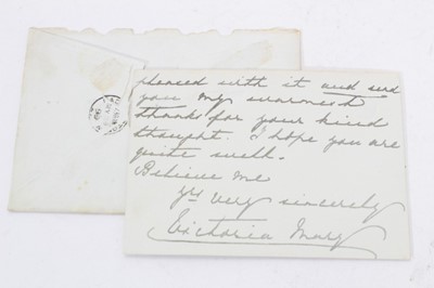 Lot 127 - T.R.H. The Duke and Duchess of York ( later T.M. King George V and Queen Mary) inscribed notelet on York House, St James's Palace card ' For Sir Francis and Lady de Winton with best wishes for Xmas...