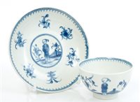 Lot 219 - 18th century Worcester blue and white tea bowl...