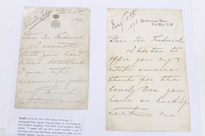 Lot 130 - H.R.H.Princess Mary of Teck ( later H.M. Queen Mary ), handwritten letter to Sir Frederick Leighton ,later Lord Leighton P.R.A., dated December 16th 1891, thanking him for his kind letter of congra...