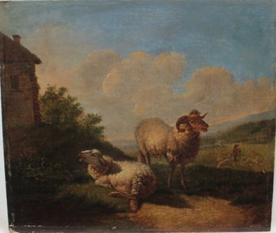 Lot 1106 - Circle of Eugene Verboeckhoven (1798-1881) oil on canvas laid on panel - sheep in landscape with a shepherd beyond, 29cm x 33cm