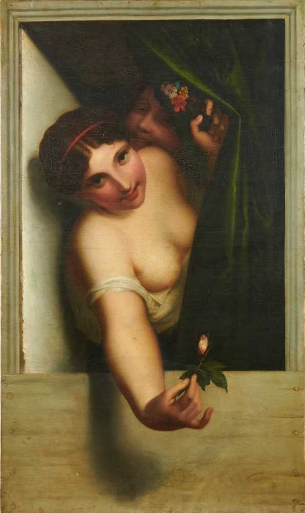 Lot 1090 - Manner of Antoine Wiertz (1806-1865), 19th century oil on canvas - The Rosebud, 100cm x 59cm, unframed