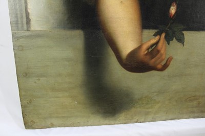 Lot 1090 - Manner of Antoine Wiertz (1806-1865), 19th century oil on canvas - The Rosebud, 100cm x 59cm, unframed