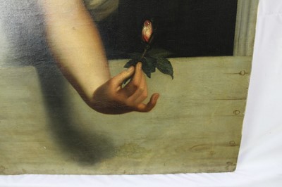 Lot 1090 - Manner of Antoine Wiertz (1806-1865), 19th century oil on canvas - The Rosebud, 100cm x 59cm, unframed