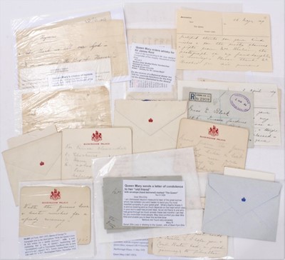 Lot 139 - H.M.Queen Mary , a group of correspondence including thank you letters including one to Lady Bute, instructions to house keepers and Master of the Household, letter of condolence etc (12)