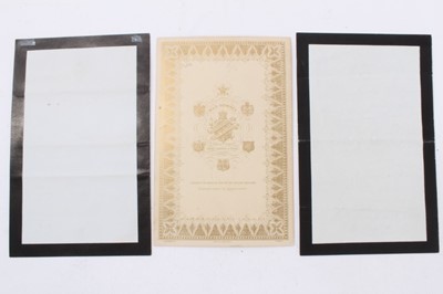 Lot 142 - H.M. Queen Victoria, two hand written instructions possibly for table seating plans on Buckingham Palace and Balmoral Castle headed mourning writing paper and portrait photograph of the Queen (3)