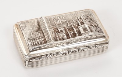 Lot 427 - Victorian silver castle top snuff box of rectangular form,  featuring Westminster Abbey