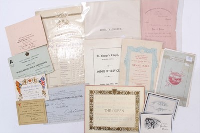 Lot 144 - H.M.Queen Victoria, rare ticket to view the State Apartments at Windsor Castle dated July 21st 1859 and other Royal related ephemera including Coronation tickets