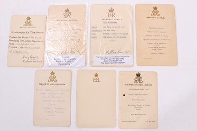 Lot 149 - Lot Royal menus including rare H.M.King Edward VIII (blank), King George VI H.M.Royal Yacht Victoria and Albert  1937 and five others including two pipe programmes. (7)