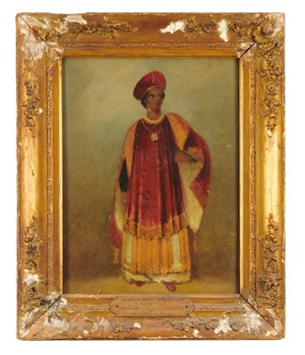 Lot 1162 - Attributed to George Clint (1770-1854) oil on canvas, figure in costume, with presentation plaque - 'Charles Kean as "Othello", by G. Clint, R.A., Presented to the Green Room Club by Sir Squire Ban...