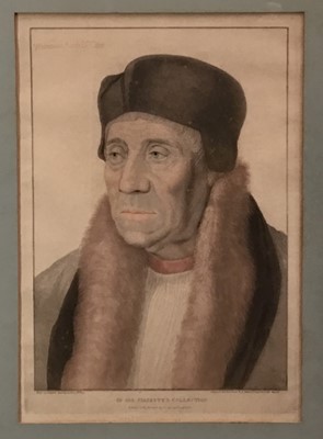 Lot 139 - F. Bartolozzi 1795, hand coloured engraving after Hans Holbein, William Warham
