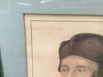Lot 139 - F. Bartolozzi 1795, hand coloured engraving after Hans Holbein, William Warham