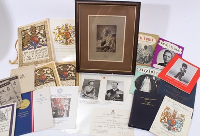 Lot 155 - Queen Victoria Diamond Jubilee portrait photograph in frame, Lot Royal postcards, court invitations, orders of service, booklets and other Royal ephemera