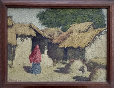 Lot 286 - P. Banerji 1938, oil on panel depicting an Indian village, together with another oil