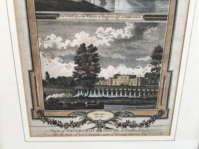 Lot 154 - Two 18th century engravings, one hand-coloured, from Walpoole's British Traveller, Views of Shugborough House in Staffordshire, in glazed frames